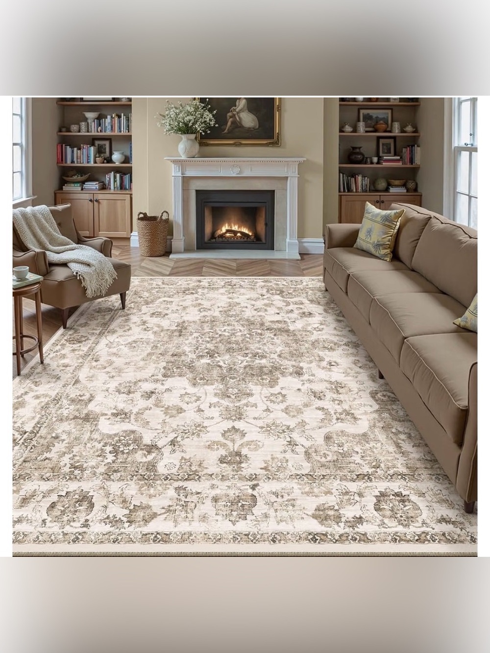 8x10 Washable Brown Neutral Area Rug